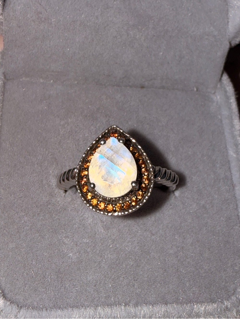 ✨ D'Joy Premium LARGE Rainbow Moonstone & Brown Zircon Statement Ring ✨Sz7